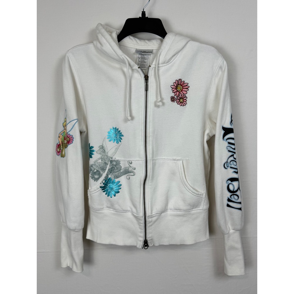 Disney Women Cotton Zip Hoodie M White Tinker Bell Sassy Spoiled Rhinestone